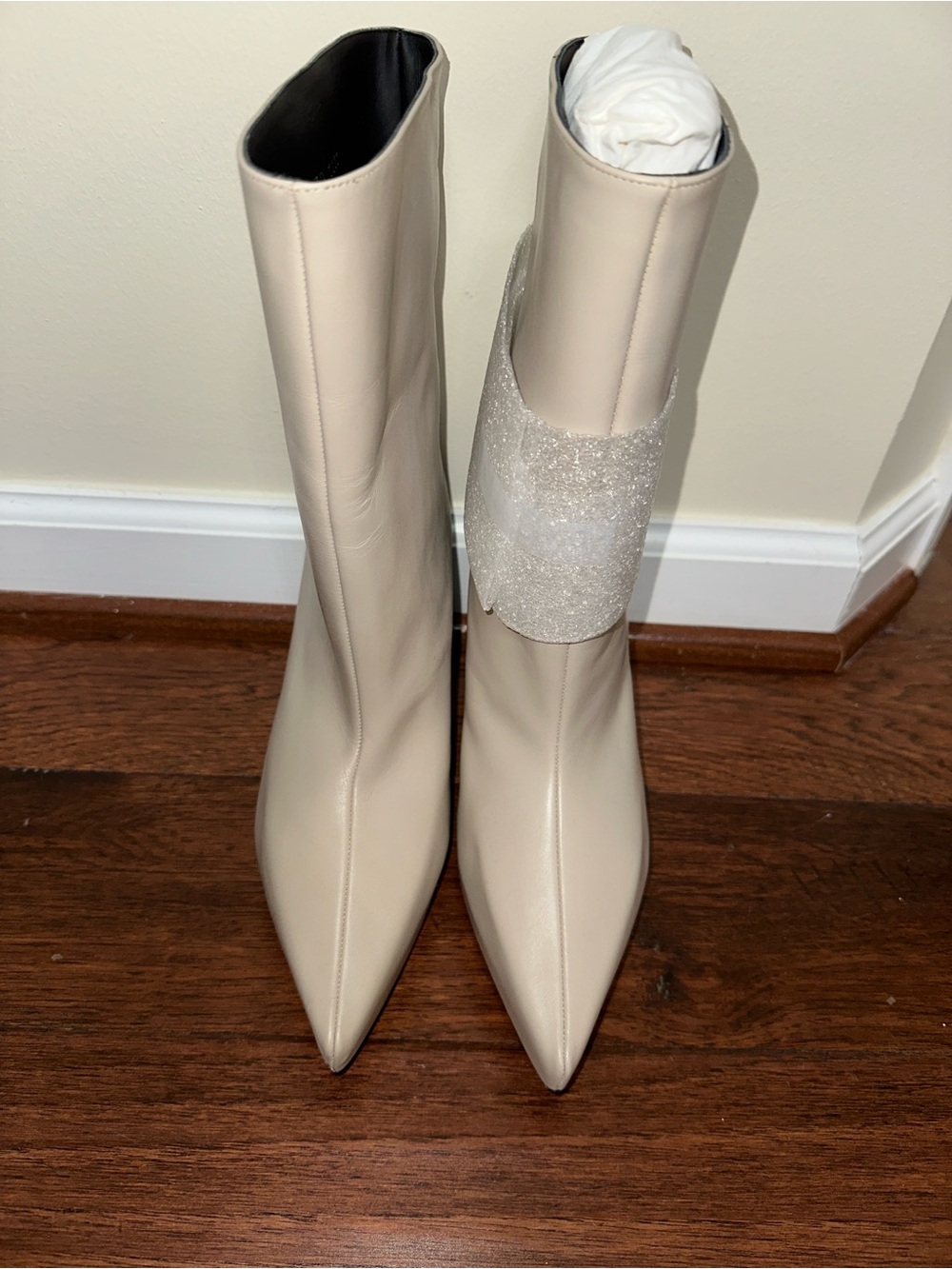 Givenchy G Lock Cream Pointed-Toe Mid-Calf Wedged Boots
